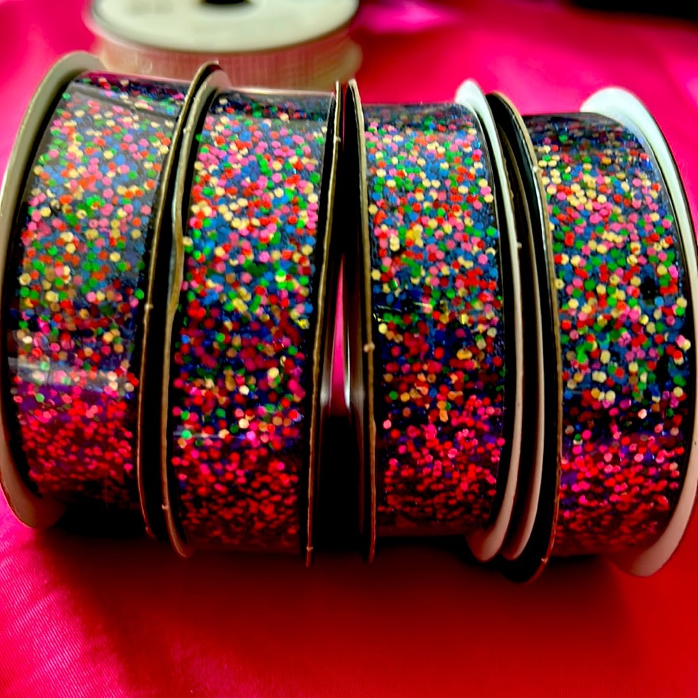 5/8 x 5 yards Dark Navy/Multi sewing ribbon.